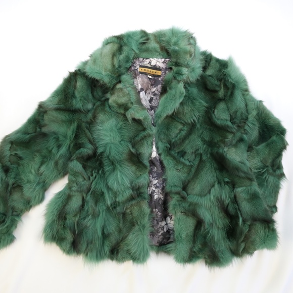 GREEN AND BLACK FUR JACKET - Picture 1 of 9